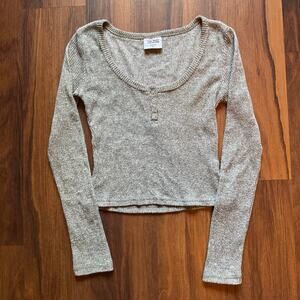Gray Ribbed Knit Henley Sweater Top XS Rue21 Long Sleeve Button Front Stretchy